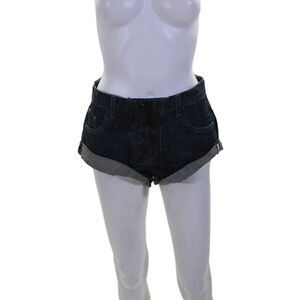 One by One Teaspoon Womens Lace Up Cuffed Low Rise Denim Shorts Blue Size 23